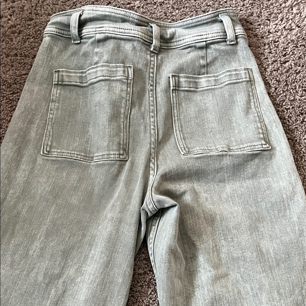 Wide Leg High Waisted Green Jeans - Picture 2 of 5